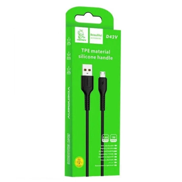 Кабель Denmen D42V Silicone Micro USB 2.4A 1M чорний