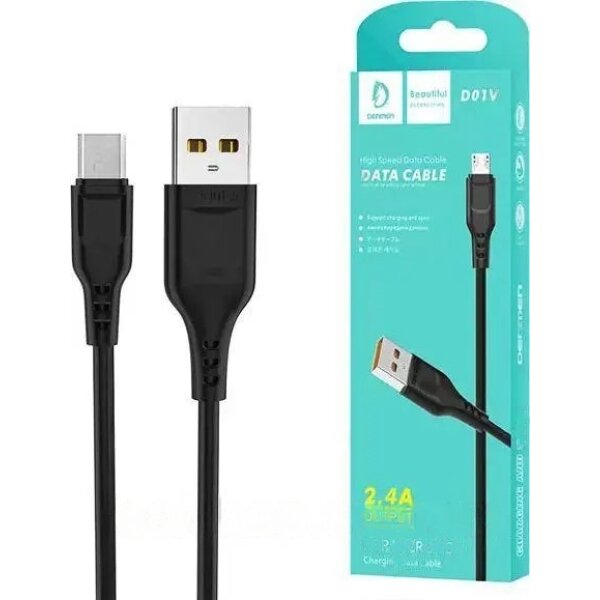 Кабель Denmen D01V Silicone  USB - Micro USB 2.4A 1M чорний