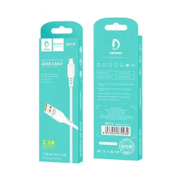 Кабель Denmen  D01V MicroUSB White 1м білий