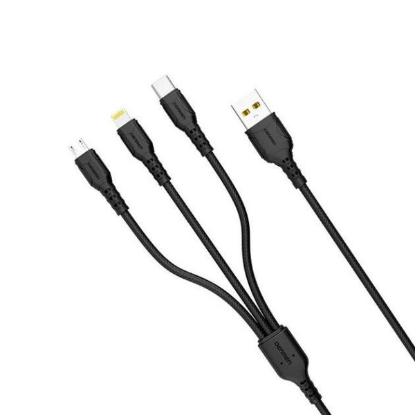 Кабель Denmen D05E 3-В-1 Lightning / Micro USB / Type-C 2.4A 1M Чорний