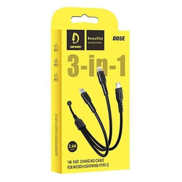 Кабель Denmen D05E 3-В-1 Lightning / Micro USB / Type-C 2.4A 1M Чорний