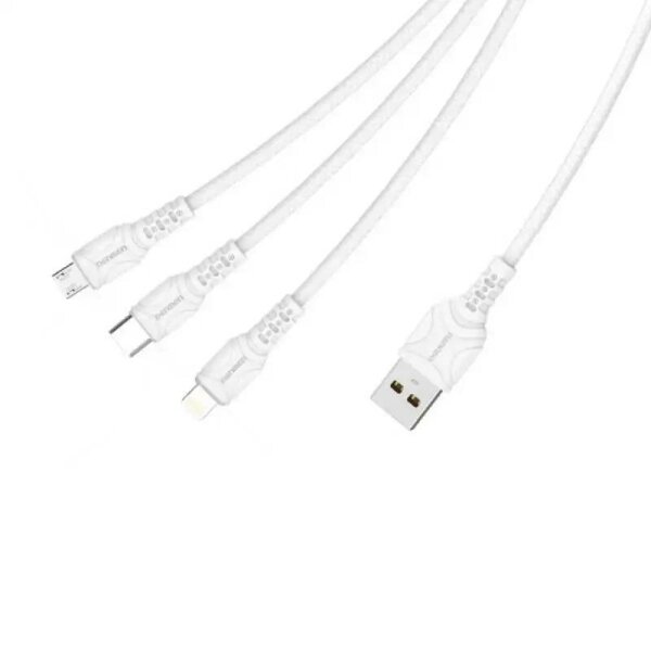 Кабель Denmen D05E 3-В-1 Lightning / Micro USB / Type-C 2.4A 1M Білий